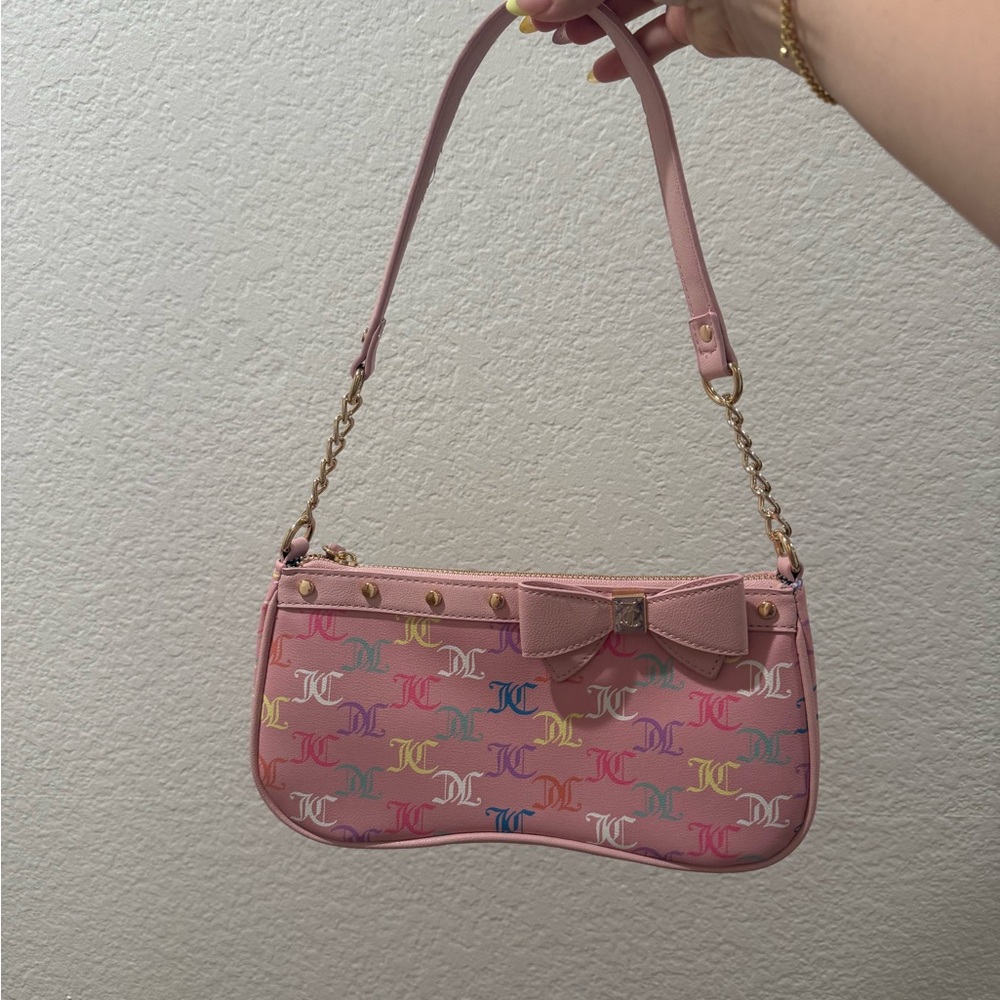Juice Couture Pink Shoulder Bag with Multicolor Monogram